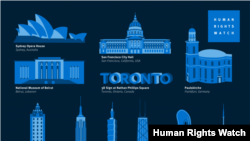 12月10日,全球24座地标点亮蓝光来庆祝世界人权日 (图片来源: 人权观察网站)
