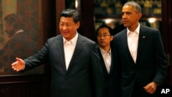 中国国家主席习近平(左)在北京中南海接待到访的美国总统奥巴马(2014年11月11日)