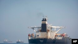 图为在直布罗陀被扣留的伊朗超级油轮“格雷斯1号”。(2019年8月15日拍摄)