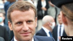 法国总统马克龙在“巴士底日”的庆祝活动上。(2020年7月14日)