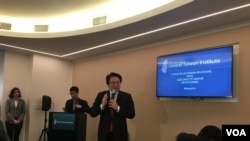 台湾基隆市长林右昌2019年3月13日在华盛顿全球台湾研究中心(GTI)演讲(美国之音钟辰芳拍摄)