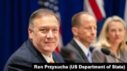 资料照:2019年美国国务卿蓬佩奥在美国纽约主持召开美澳印日四方会谈。