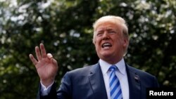 Tổng thống Donald Trump nói chuyện với truyền thông sau khi gặp đặc sứ Triều Tiên Kim Yong Chol tại Tòa Bạch Ốc ngày 1/6/2018.