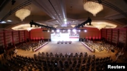 A general view shows talks between the Afghan government and Taliban insurgents in Doha, Qatar, Sept. 12, 2020.