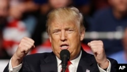 美国总统候选人川普在印第安纳州发表演说(2016年5月1日)