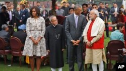奥巴马总统夫妇和印度总理(右侧)和总统