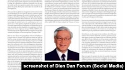 Trang 11 của báo Le Monde là trang quảng cáo. Cả chân dung ông Trọng lẫn bài viết của ông về “Triển vọng tốt đẹp của quan hệ Việt - Pháp” thuộc dạng “cậy đăng” và tự nguyện trả phí.