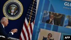 美国总统拜登在白宫举行视频全球防疫高峰会。(2021年9月22日)