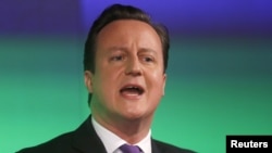 Thủ tướng Anh David Cameron đưa ra tuyên bố tại London, ngày 23/1/2013.
