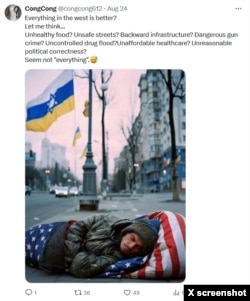 这张人工智能制作的图片讽刺美国人在寒风中无家可归,而美国政府将数百亿捐给了乌克兰和以色列。