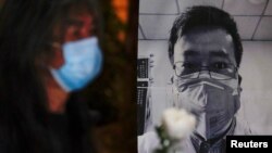 李文亮医师(右)去世后许多中国民众自发悼念。资料照。